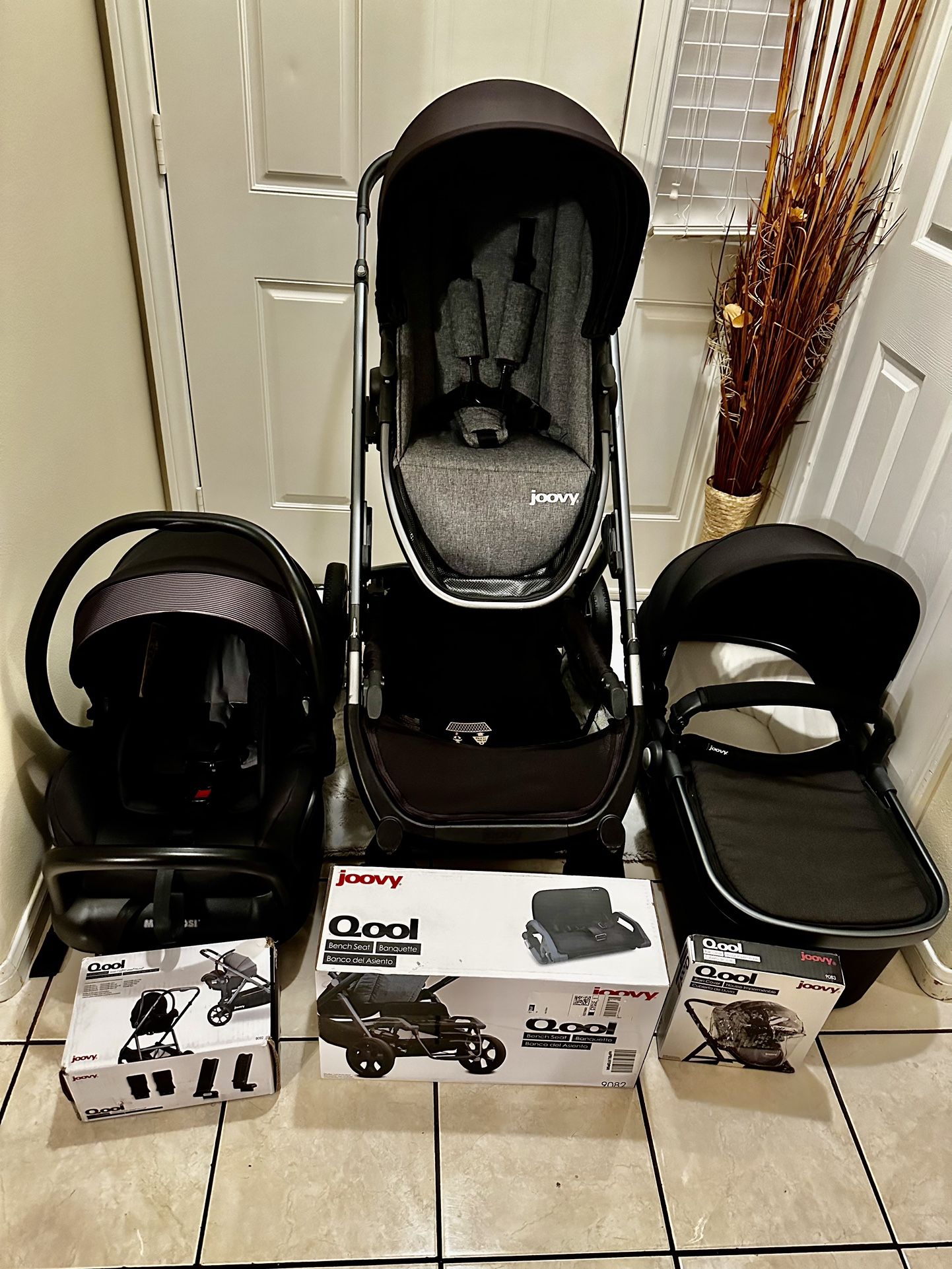 Joovy Qool Double Stroller Set With Everything Included Maxi Cosi