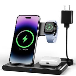 Wireless Charger iPhone Charging Station: 3 in 1 Charger Stand Multiple Devices for Apple - iPhone 16 15 14 Pro Max 13 12 11 - Watch 10 9 8 7 6 5 4 3 