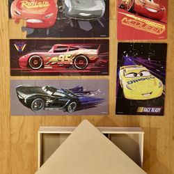 Disney Pixar Cars Movie 5 x Wooden Puzzles, McQueen Storm Dinoco 