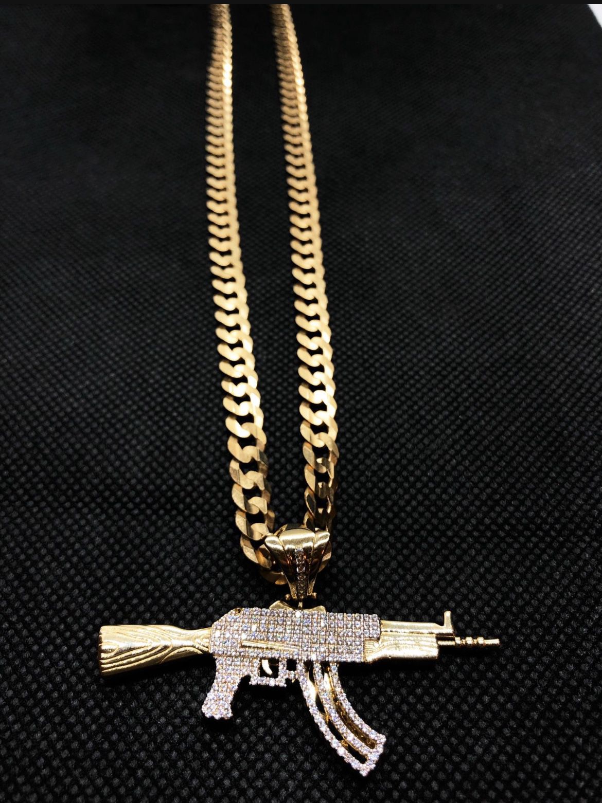 14k Solid gold Cuban Chain with Gun Charm