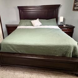 King bed frame , mattress , box spring , 2 nightstands.