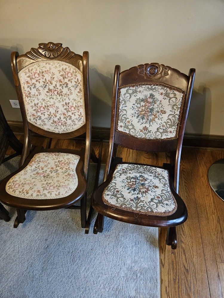 A Pair Of ANTIQUE FOLDING WOODEN  ROCKING CHAIRS