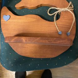 Wood  Duck. With Wood  Shelf And A jute Bow With Blue Hearts  