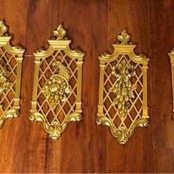 Vintage Syroco Set Of 4 - Gold Floral Plastic Wall Plaques #7212~7215