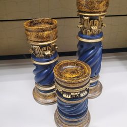 Wooden Ornate Candle Holders Set Of 3