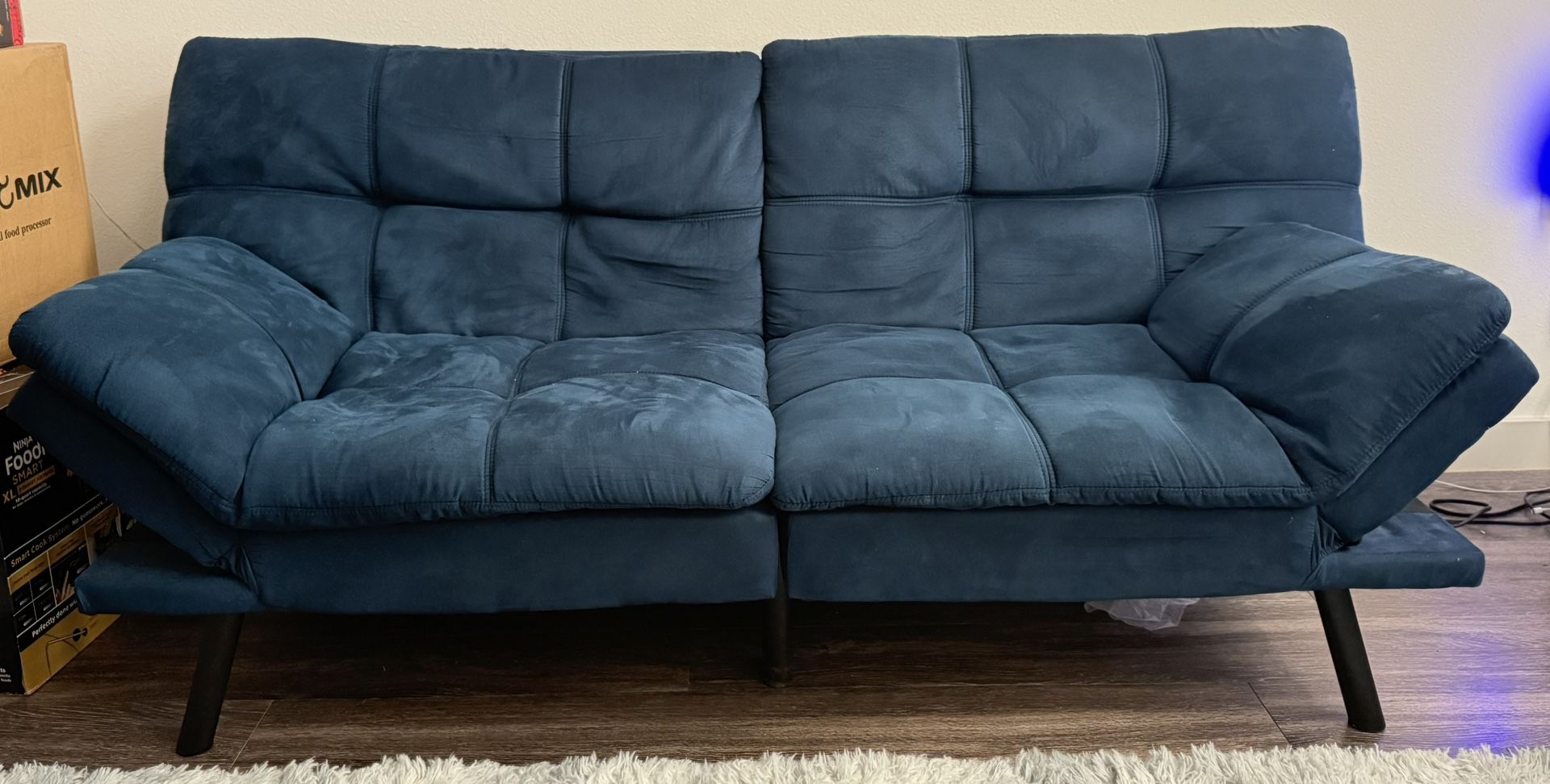 Mainstays Memory Foam Futon with 72in. x 34in. x 32in, Blue Faux Suede