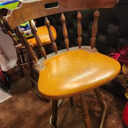 Leather Seat Wood Bar Stools