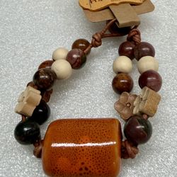 Ceramic Wood Jasper & Leather Bracelet