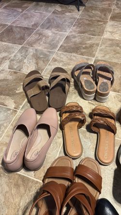Euro soft brown sandals,beige shoes Clarks,Adrienne Vittadini beige sandals white