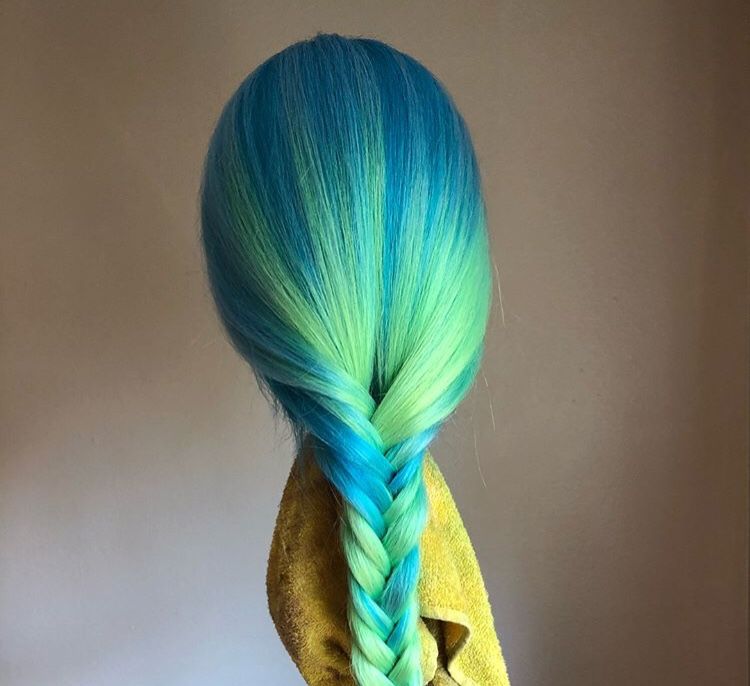 Blue Green ombre Human Hair Wig