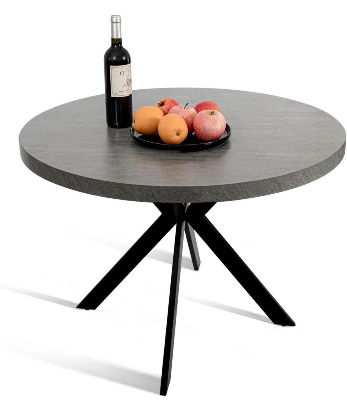 CangLong 35.5 '' Round Dining Table for 2-4 People Mid-Century Modern Coffee Table with Solid Black Metal Legs for Home, Conference, Offic