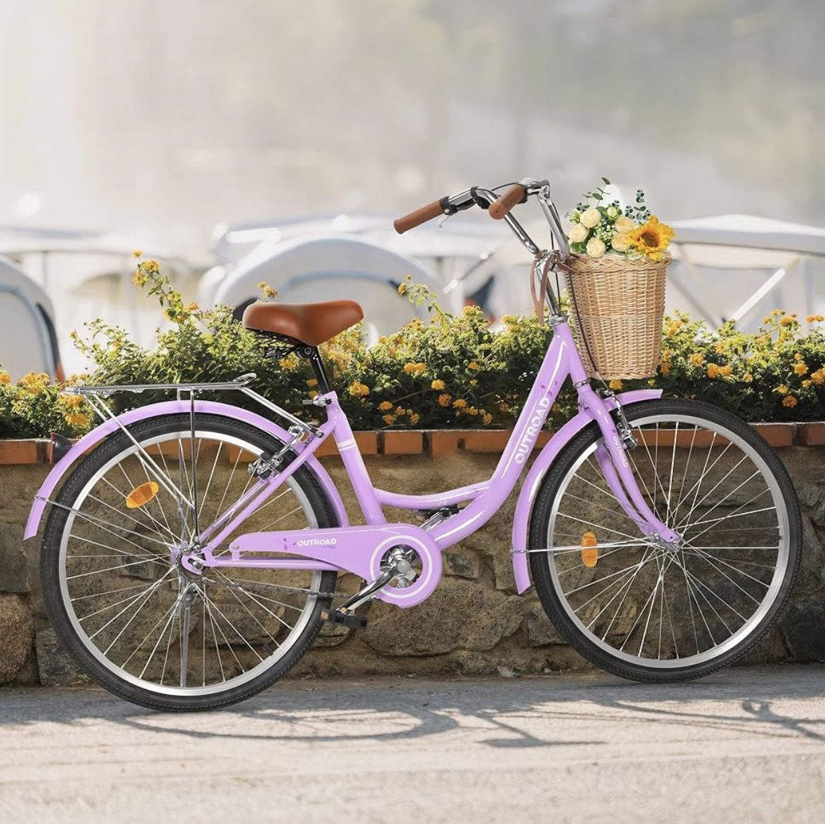 Outroad Beach Cruiser Bike, 24/26 inch Commuter Bicycle for Adult Men and Women,High-Carbon Steel