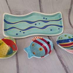 Harbor East Fish Condiment And Tray Set