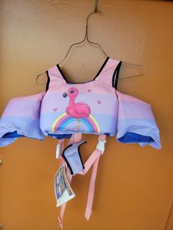 MoKo Swim pool Vest for Kids, Swimming Floaties Water Wings , Pink Flamingo 33-55 lbs