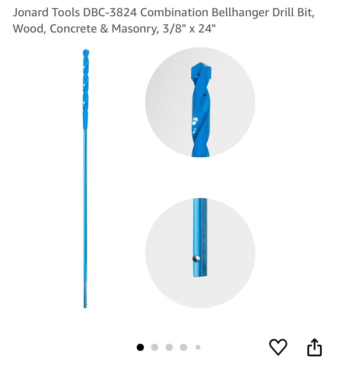 Jonard Tools DBC-3824 Combination Bellhanger Drill Bit, Wood, Concrete & Masonry, 3/8" × 24"