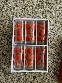YingLi 6 Piece Drinking Glass Set, Orange Slice Design, New in Box