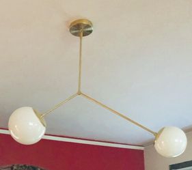 Mid Century Modern Globe Ceiling Light Fixture, Brass Asymmetric Balance Chandelier Lamp, Handmade