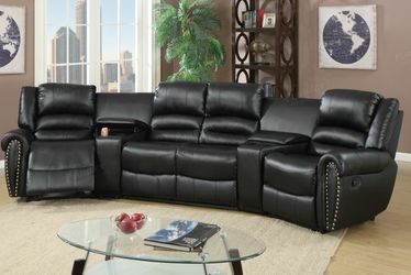 New! Black Leather Home Theater Sectional - ALL CHAIRS RECLINE (NO CREDIT CHECK FINANCING AVAILABLE)