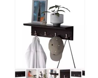 Entryway Wall Mounted Coat Rack with 4 Dual Hooks Living Room Wooden