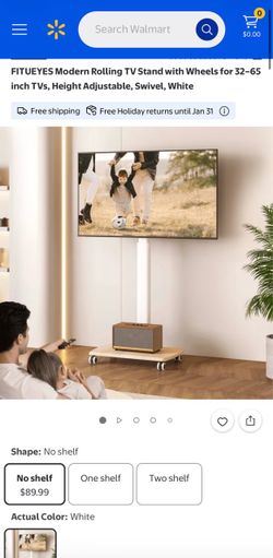 FITUEYES Modern Rolling TV Stand with Wheels for 32-65 inch TVs, Height Adjustable, Swivel, White