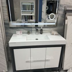 48” Freestanding Anthracite White Hotel Design Bathroom Vanity
