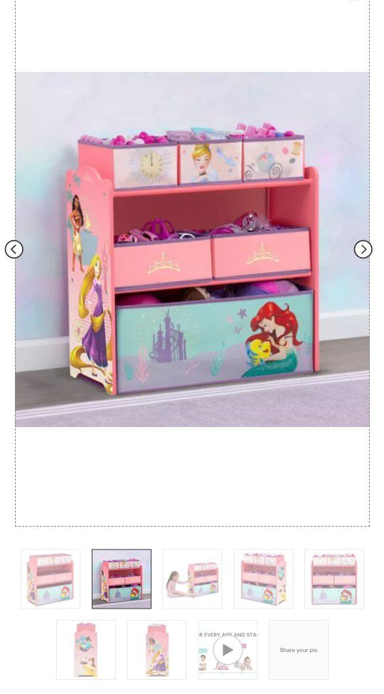 Delta Children Disney Princess 6 Bin Design and Store Toy Organizer - Greenguard Gold Certified

