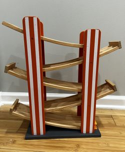 wooden car ramp race track toy. 