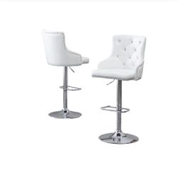 Faux Leather Adjustable Bar Stool in White, Set of 2