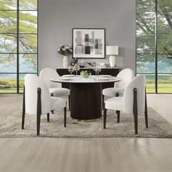 Arhaus Dining Table Set DUPE - Free Delivery ✅ Round Dining Table With White Marble Top - Arhaus Bottoni Dupe Dining Chair 