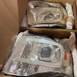 For 07-14 Ford Expedition LED DRL Chrome Amber Projector Headlight Lamps Pair