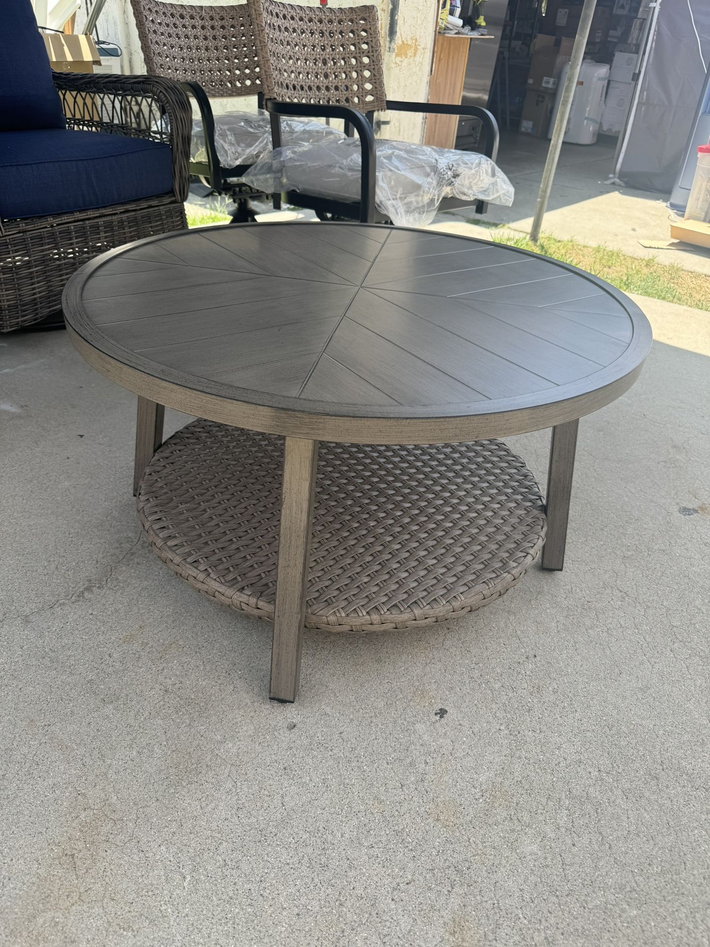 / Patio Furniture / Patio Tables allen + roth Emerald Cove Round Wicker ...
