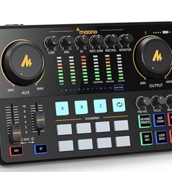 MAONO Audio Interface, MaonoCaster 10-Channel Podcast mixer with Pro-preamp, 48V Phantom Power, Bluetooth, 11 Customize sound pads, New