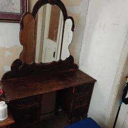 Antique Vanity With Stool And Dresser 
