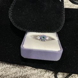 Sterling Silver Adjustable Ring With Northern Lights Stone And CZ