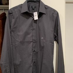 Express 1mx Charcoal Gray Point Long Sleeve Fitted Dress Shirt