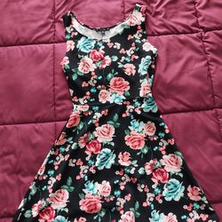 Black Dress, Flower Printed Dress