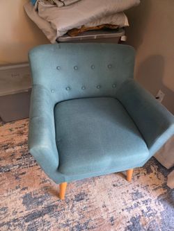 Teal Tufted Armchair with Wood Legs