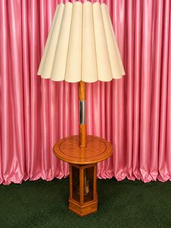 Wood Floor Lamp with Built-In Side Table