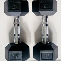 Set Of 15lb Rubber Dumbbells 