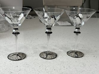 3 Hand Painted Martini Glasses