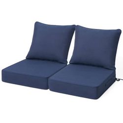 New Outdoor Couch Cushion with Ties and Handle 2-Pieces Replacement Patio Cushion Set in Navy Blue