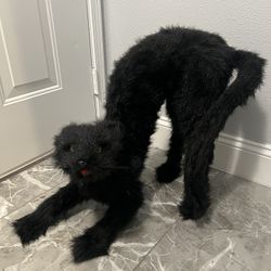 Halloween Faux Fur Black Cat Figurine