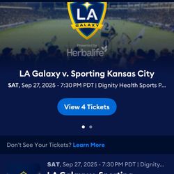 LA Galaxy Vs Kansas City (4 Tickets + GOLD Parking) 