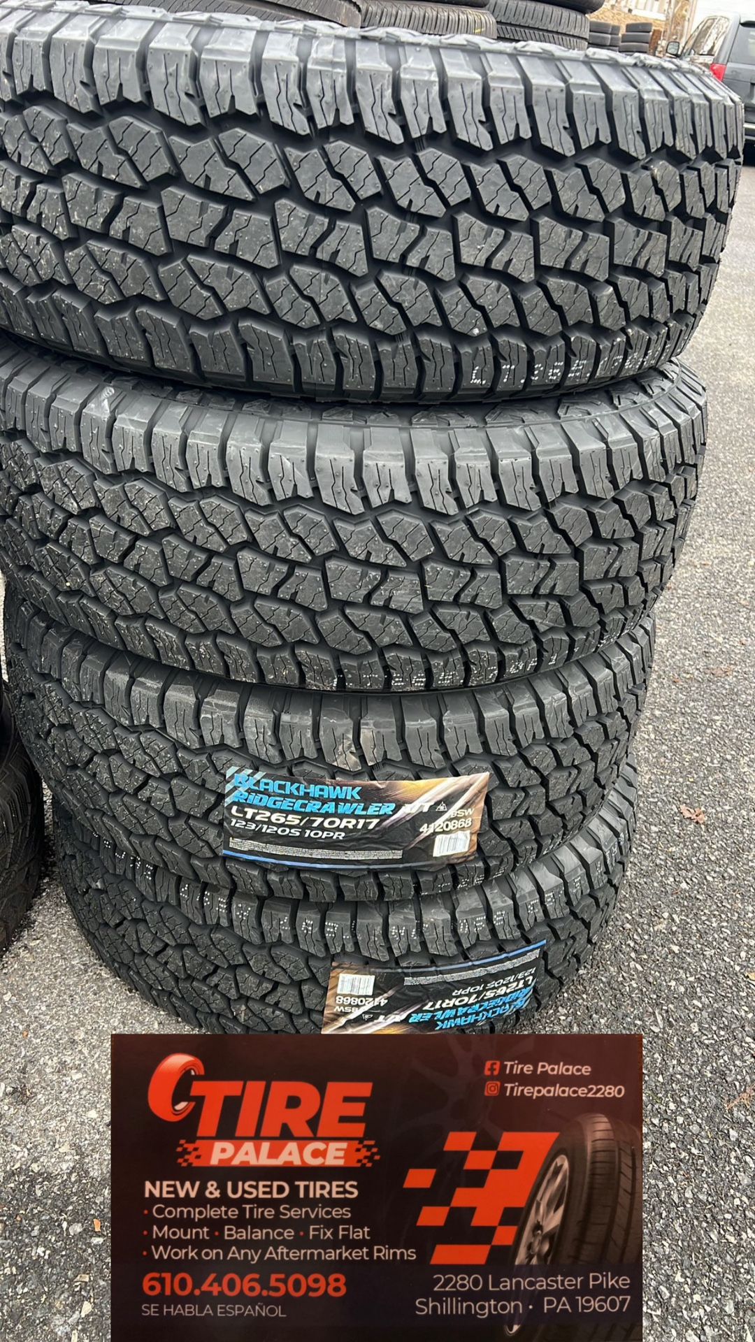 New tires LT265/70/17 Blackhawk all terrain mount & balance included $680