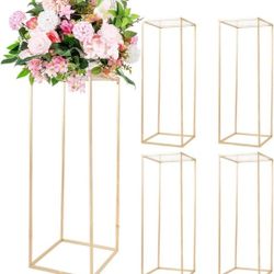 31.5Inch Gold Flower Stand Centerpieces for Wedding,Metal Column Geometric Flower Stand Tall Floor Vase for Table Decorations Event Home Party( 5pcs)
