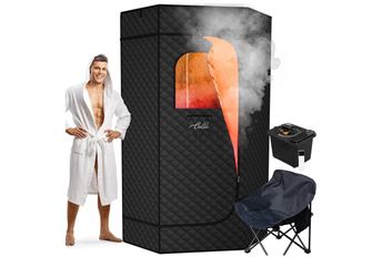 ouluu XL Portable Sauna Box, 4L Steamer Portable Steam Sauna for Home, Personal Sauna with Big Sauna Chair, Remote Control, Black, 1400W