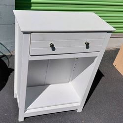 Table: White Utility Table with Drawer & Adjustable Shelf