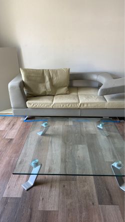 Formenti Italian leather sectional sofa with glass table