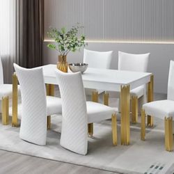 Glamour White Table 6 Chairs & Table 