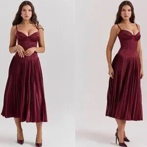 strapless open back dress Rihoas Burgundy Lapel Collar Midi Dress Button Front Long Sleeve for Winter Work, Christmas Church, Wine Red / S